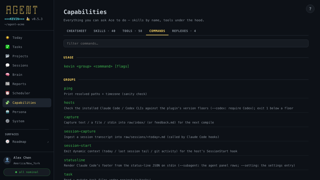 Capabilities · Commands