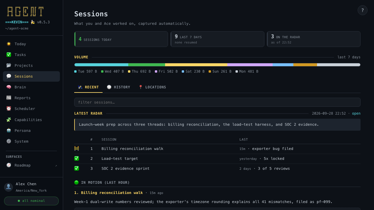 Sessions · Recent