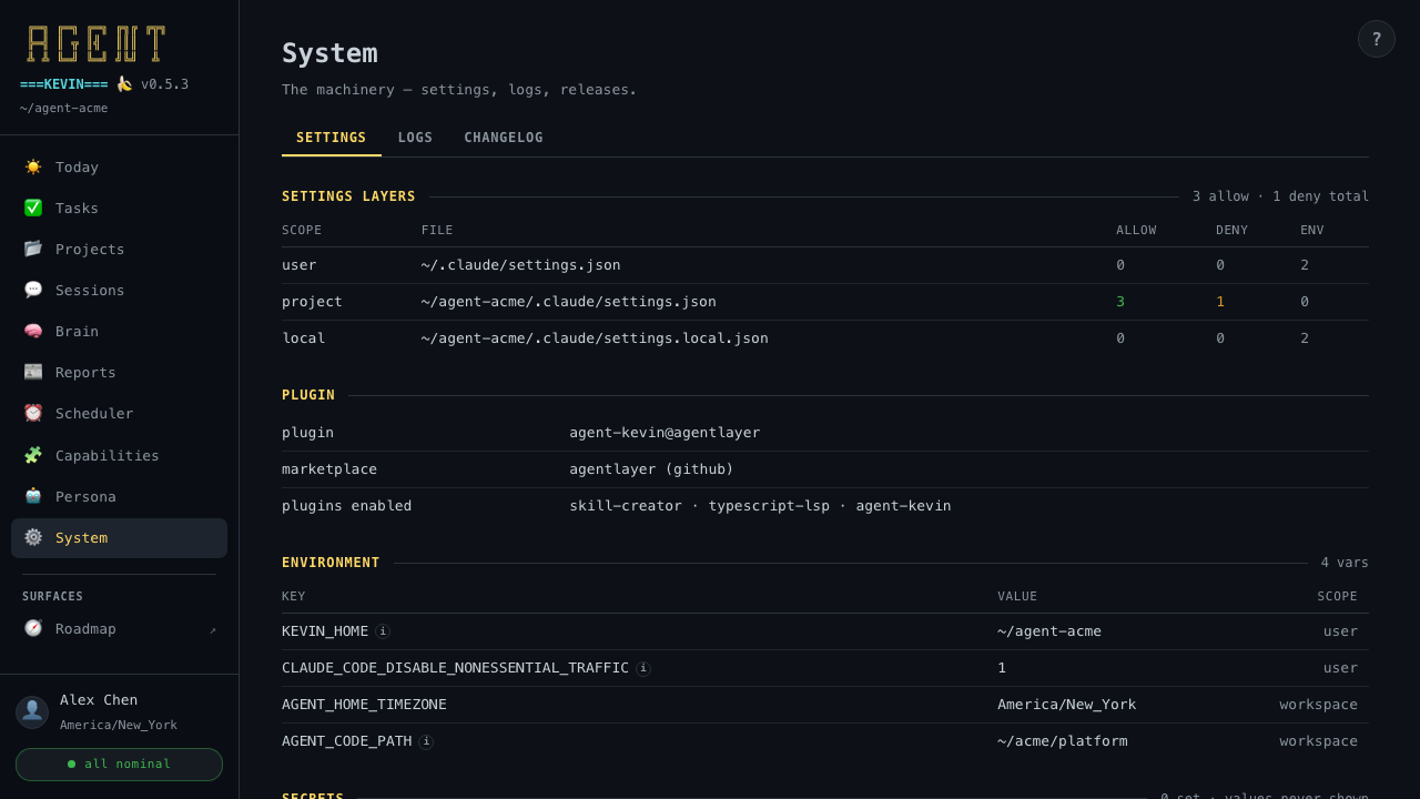 System · Settings