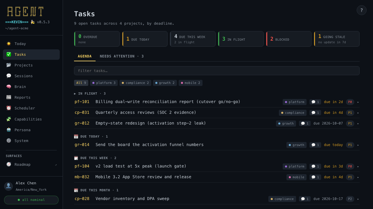 Tasks · Agenda